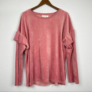 Two by Vince Camuto Pink Velvet Ruffle Sweater XL